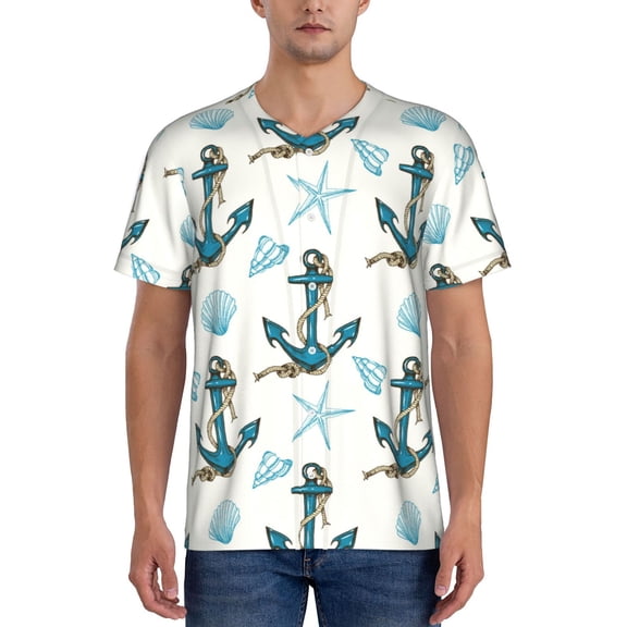 Picia Anchors And Shells Pattern Mens Polo Shirts Quick Dry Short Sleeve Golf T Shirt Performance Moisture Wicking Casual Workout Baseball T-shirt-XX-Large