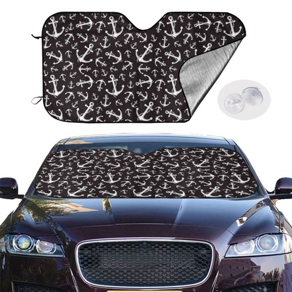 Picia Anchors Curved Windshield Sunshade Accordion Folding Style Auto Shade for Car Truck SUV Van Blocks UV Ray Sun Visor Protector -Small