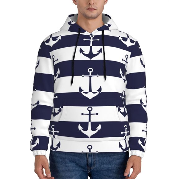 Picia Anchors Pattern Casual Men's Hoodie - Lightweight Hooded Sweatshirt with Kangaroo Pocket, Comfortable Pullover for Everyday, Travel-XX-Large