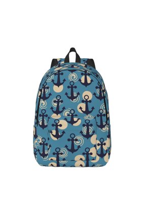 Anchors Printed Canvas Daypack - Stylish and Durable Vintage Compact Backpack - Class, Work, Travel, or Laptop Bookbag,Organized Compartments-Medium