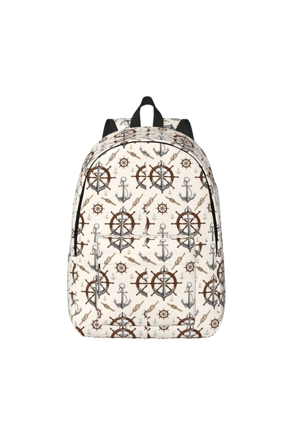 Anchors with Rope Printed Canvas Daypack - Stylish and Durable Vintage Compact Backpack - Class, Work, Travel, or Laptop Bookbag,Organized Compartments-Medium