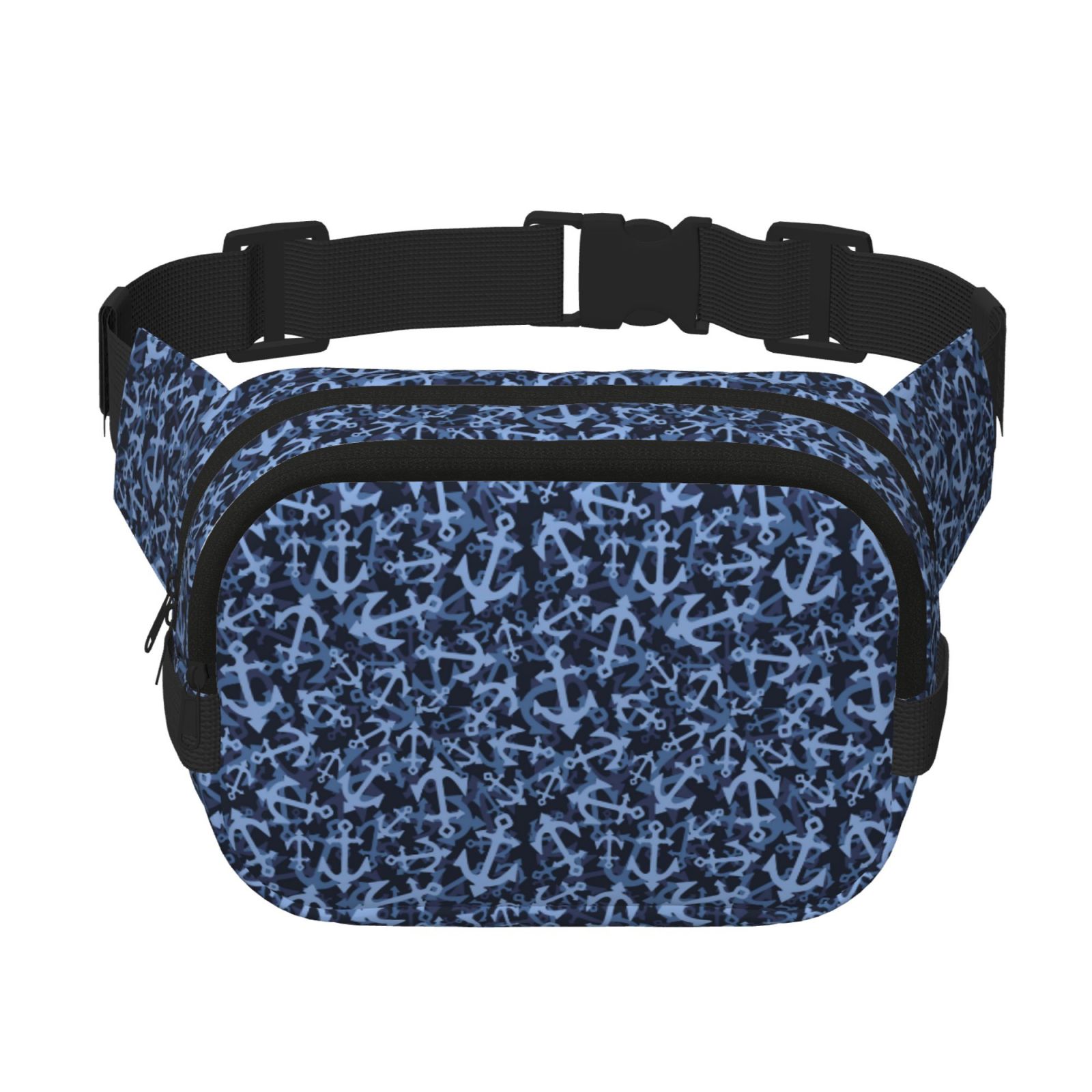 Picia Anchors Ship Print Square Double-Layer Waist Bag Mini Adjustable Waist Belt Bag Exercise Running Travel Hiking