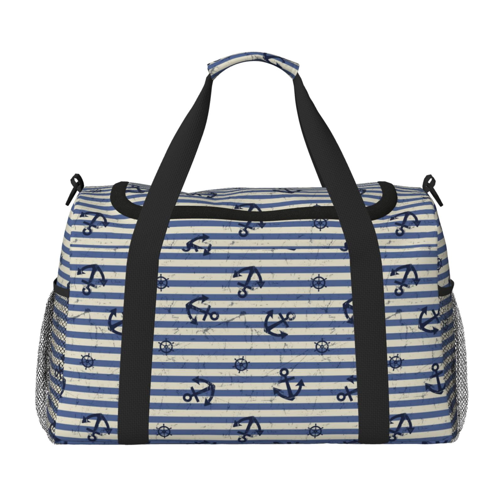 Picia Anchors And Steering Wheel Print Travel Duffle Bag,Weekender Bags for Women with Shoe Compartment, Gym Duffel Bag with Wet Pocket, Hospital Bags for Labor and Delivery