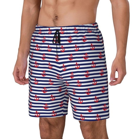 Picia Anchors pattern Mens Swim Trunks with Compression Liner Stretch Beach Shorts Quick Dry with Zipper Pockets No-Chafing Board Shorts-X-Large