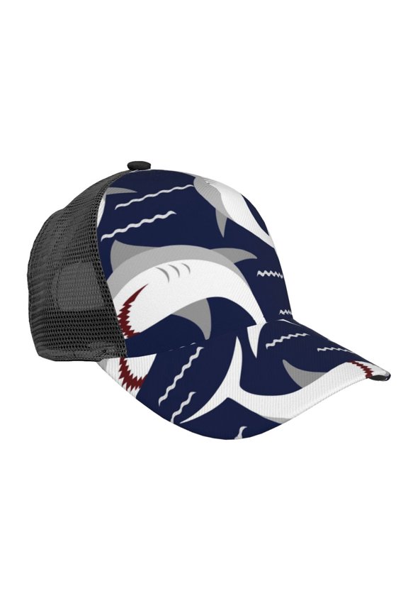 Angry Shark Pattern Trucker Hat,Baseball Cap,Sun Protection Cap,Stylish Headwear,Leisure Cap,Outdoor Sports Cap