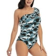 thumbnail image 1 of Picia Angry Shark Pattern Women's One Piece Swimsuits,One Shoulder Swimwear Asymmetric ,Ruffle Monokinis Bathing Suits,High Waisted Flattering Bathing Suits-Large, 1 of 8
