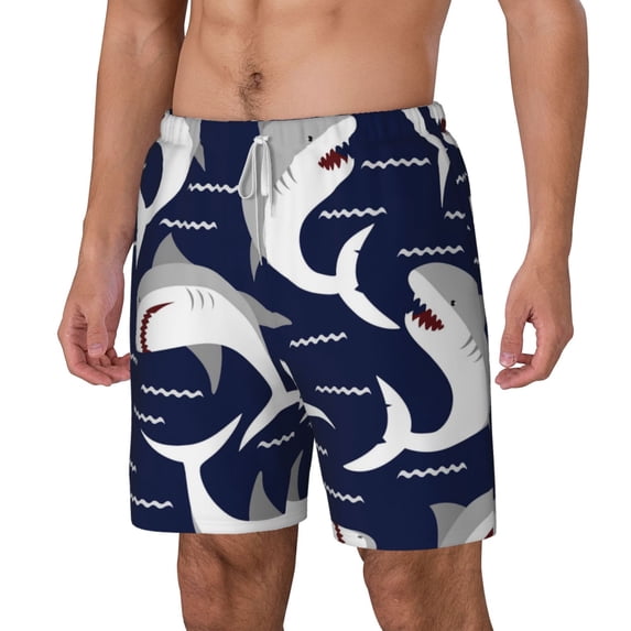 Picia Angry Shark pattern Mens Swim Trunks with Compression Liner Stretch Beach Shorts Quick Dry with Zipper Pockets No-Chafing Board Shorts-Medium