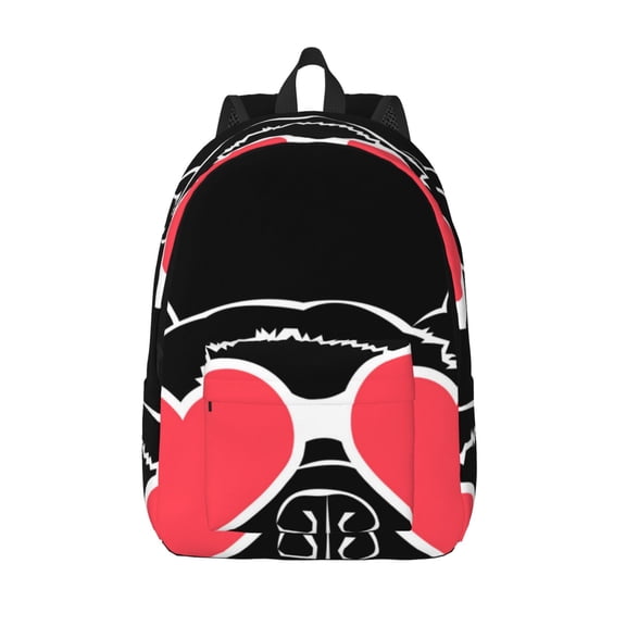 Picia Animal Bulldog French Printed Canvas Daypack - Stylish and Durable Vintage Compact Backpack - Class, Work, Travel, or Laptop Bookbag,Organized Compartments-Medium