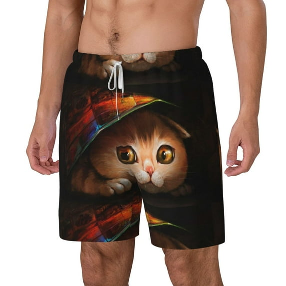 Picia Animal Cat pattern Mens Swim Trunks with Compression Liner Stretch Beach Shorts Quick Dry with Zipper Pockets No-Chafing Board Shorts-X-Large