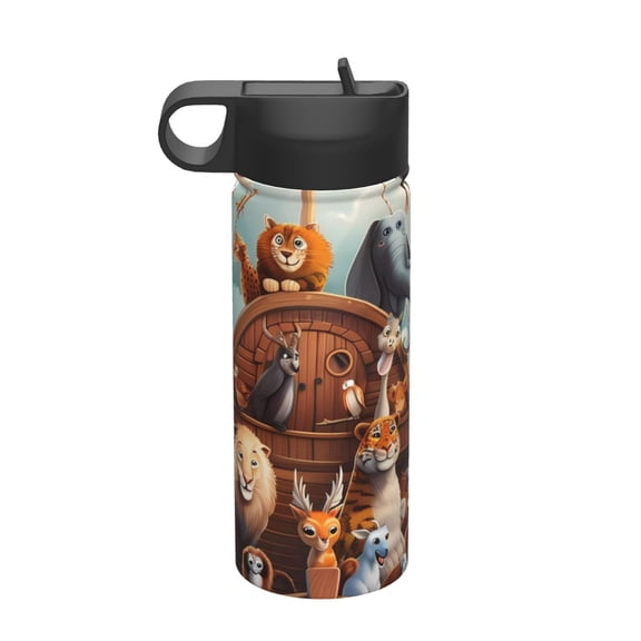 Picia Animal Filled Noahs Ark Pattern 18oz Sports Insulated Kettle With Straw Insulated Water Bottle For Running Hiking Cycling Climbing Men'S Woman Insulated Water Bottle
