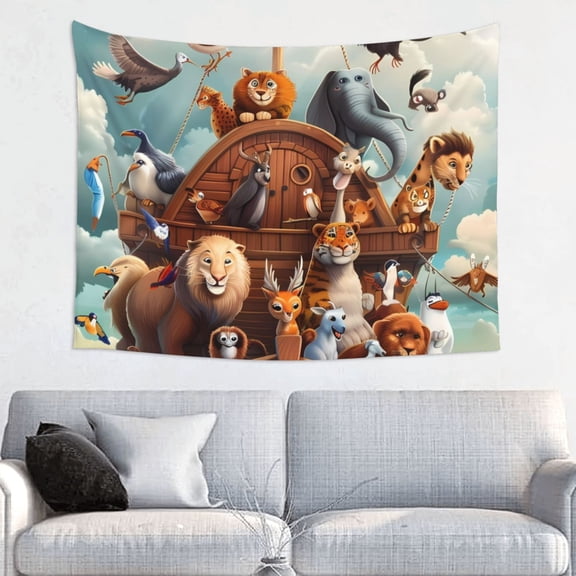 Picia Animal Filled Noahs Ark Pattern Tapestry-Tapestries for Bedroom Living Room Dorm(29x37")