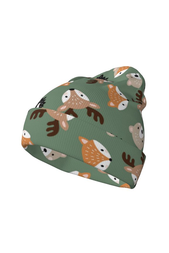 Animal Heads Pattern Knitted Beanie Hat for Men and Women , Unisex Winter Warm Stretchy Knit Cap Thick Fisherman Beanies Cuffed Plain Skull Caps