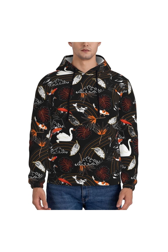 Animal Koi Fish Pattern Casual Men's Hoodie - Lightweight Hooded Sweatshirt with Kangaroo Pocket, Comfortable Pullover for Everyday, Travel-X-Large
