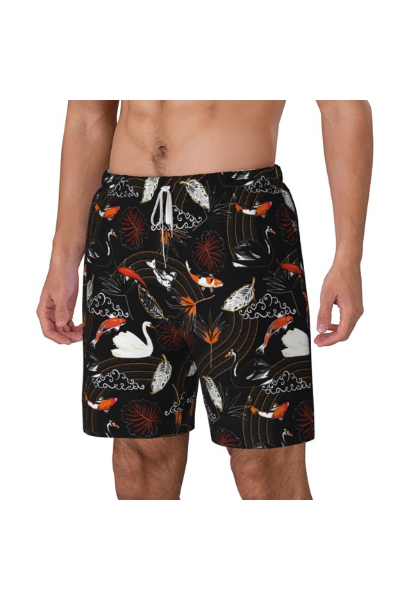 Animal Koi Fish pattern Mens Swim Trunks with Compression Liner Stretch Beach Shorts Quick Dry with Zipper Pockets No-Chafing Board Shorts-Small