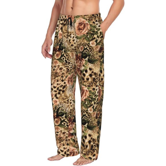 Picia Animal Leopard Mens Soft Woven Cotton Elastic Waistband Sleep Pajama Pant Lounge Sleep Pant With Pockets And Drawstring-Small