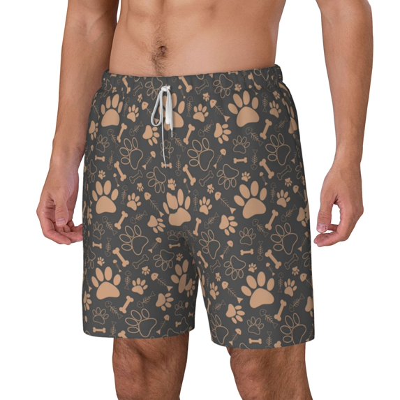 Picia Animal Paw pattern Mens Swim Trunks with Compression Liner Stretch Beach Shorts Quick Dry with Zipper Pockets No-Chafing Board Shorts-X-Large