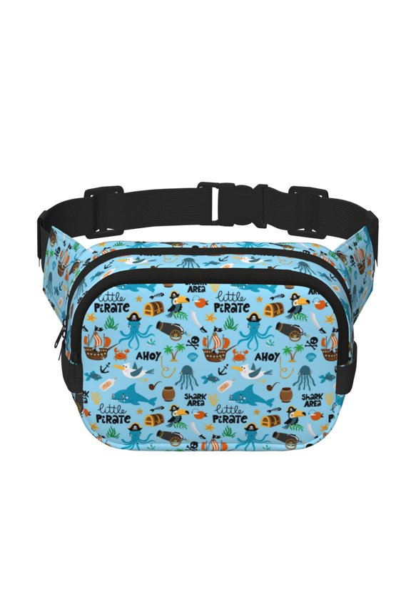 Animal Pirate Print Square Double-Layer Waist Bag Mini Adjustable Waist Belt Bag Exercise Running Travel Hiking