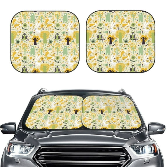 Picia Animal Tree 2 Piece Car Windshield Sun Shade Foldable | Foldable Sun Shield for Front Window Blocks UV Rays and Keeps Your Vehicle Cool-Large