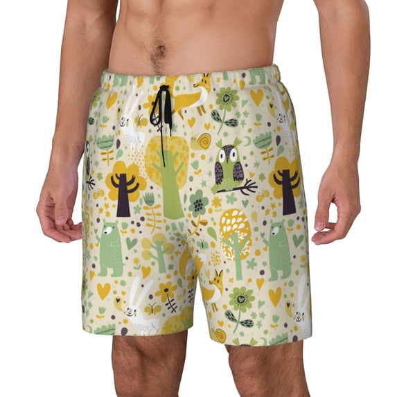 Picia Animal Tree pattern Mens Swim Trunks with Compression Liner Stretch Beach Shorts Quick Dry with Zipper Pockets No-Chafing Board Shorts-Small