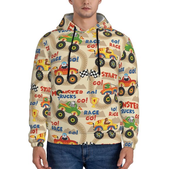 Picia Animal Truck Pattern Casual Men's Hoodie - Lightweight Hooded Sweatshirt with Kangaroo Pocket, Comfortable Pullover for Everyday, Travel-Small