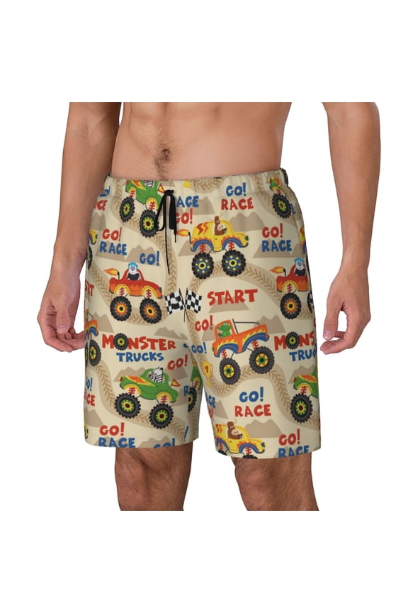 Animal Truck pattern Mens Swim Trunks with Compression Liner Stretch Beach Shorts Quick Dry with Zipper Pockets No-Chafing Board Shorts-Small