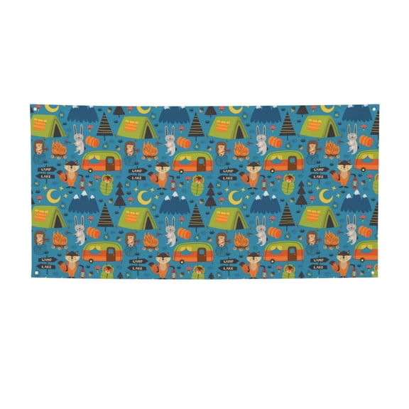Picia Animals In Camping Pattern Party Banner, Festive Decoration, Holiday Banner, Celebration Decor, Event Banner, Reusable Party Banner-Small