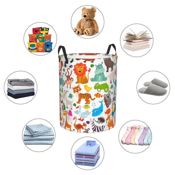 Picia Animals Large Laundry Basket, Waterproof, Freestanding Laundry Hamper, Collapsible Tall Clothes Hamper with Extended Handles-Medium