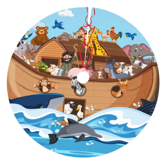 Picia Animals on Noah's Ark Floating Print Christmas Tree Skirt , Christmas Tree Skirt Ornaments for Merry Christmas Holiday Party Decorations Indoor Outdoor-36"