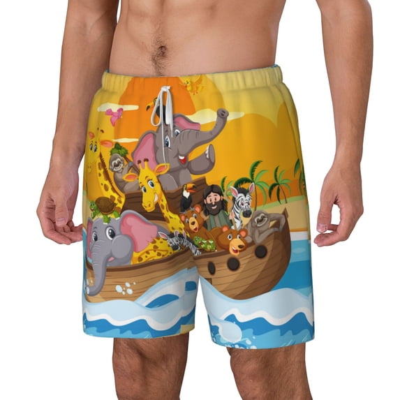 Picia Animals on Noah's Ark1 pattern Mens Swim Trunks with Compression Liner Stretch Beach Shorts Quick Dry with Zipper Pockets No-Chafing Board Shorts-Small
