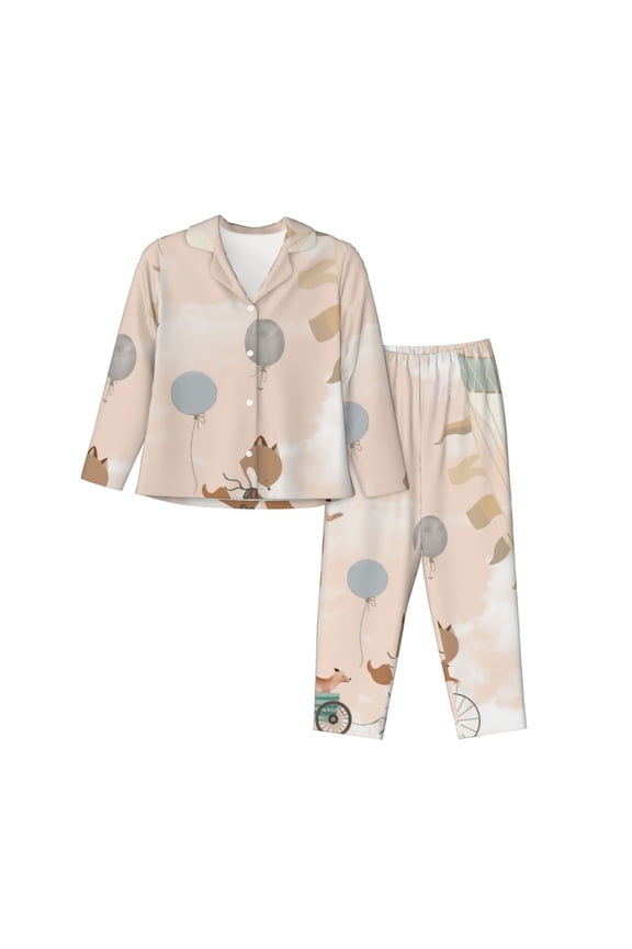 Animals Riding Across The Sky1 Pattern Women’s Long-Sleeve Sleepwear Set - Soft 2-Piece Loungewear with Pockets, Comfy PJs for Relaxing Nights-Medium