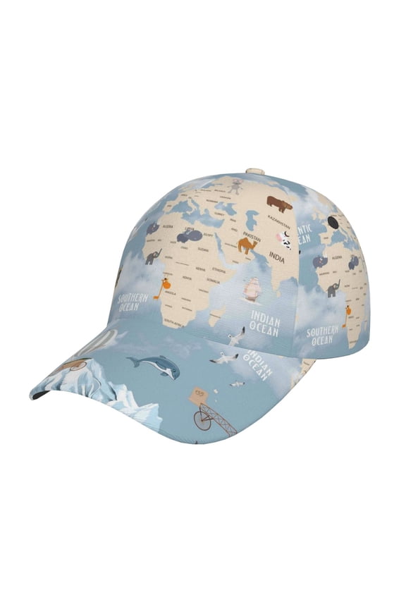 Animals Travel World Map pattern Trucker Low Profile Hat Men Women Baseball Cap Dad Hat Adjustable Unconstructed Plain Cap