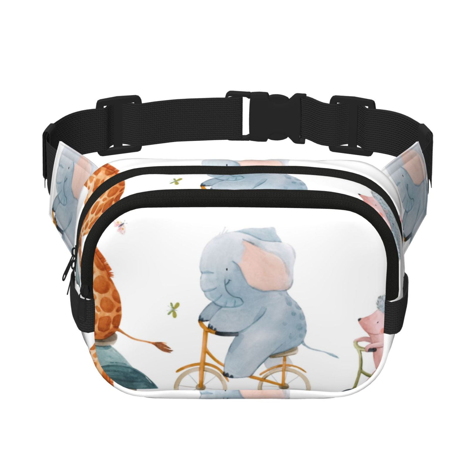 Picia Animals in Transport Print Square Double-Layer Waist Bag Mini Adjustable Waist Belt Bag Exercise Running Travel Hiking