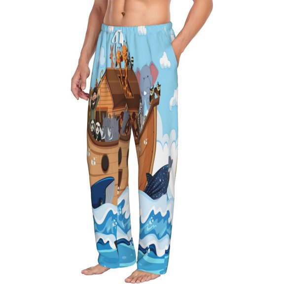 Picia Animals on Noah's Ark Mens Soft Woven Cotton Elastic Waistband Sleep Pajama Pant Lounge Sleep Pant With Pockets And Drawstring-Medium