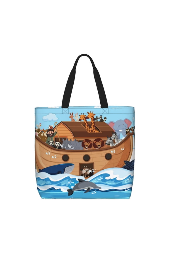 Animals on Noah's Ark for Tote Bag for Women with Zipper, Gym Tote with Compartments, Laptop Work Tote Nurse Dance Yoga Bag for Sport, Travel