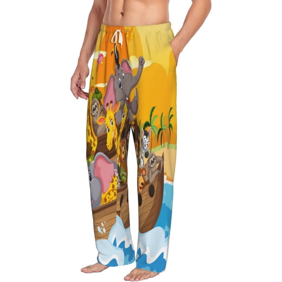 Picia Animals on Noah's Ark1 Mens Soft Woven Cotton Elastic Waistband Sleep Pajama Pant Lounge Sleep Pant With Pockets And Drawstring-X-Large