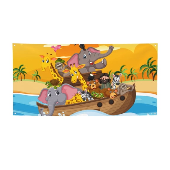 Picia Animals on Noah's Ark1 Pattern Party Banner, Festive Decoration, Holiday Banner, Celebration Decor, Event Banner, Reusable Party Banner-Small