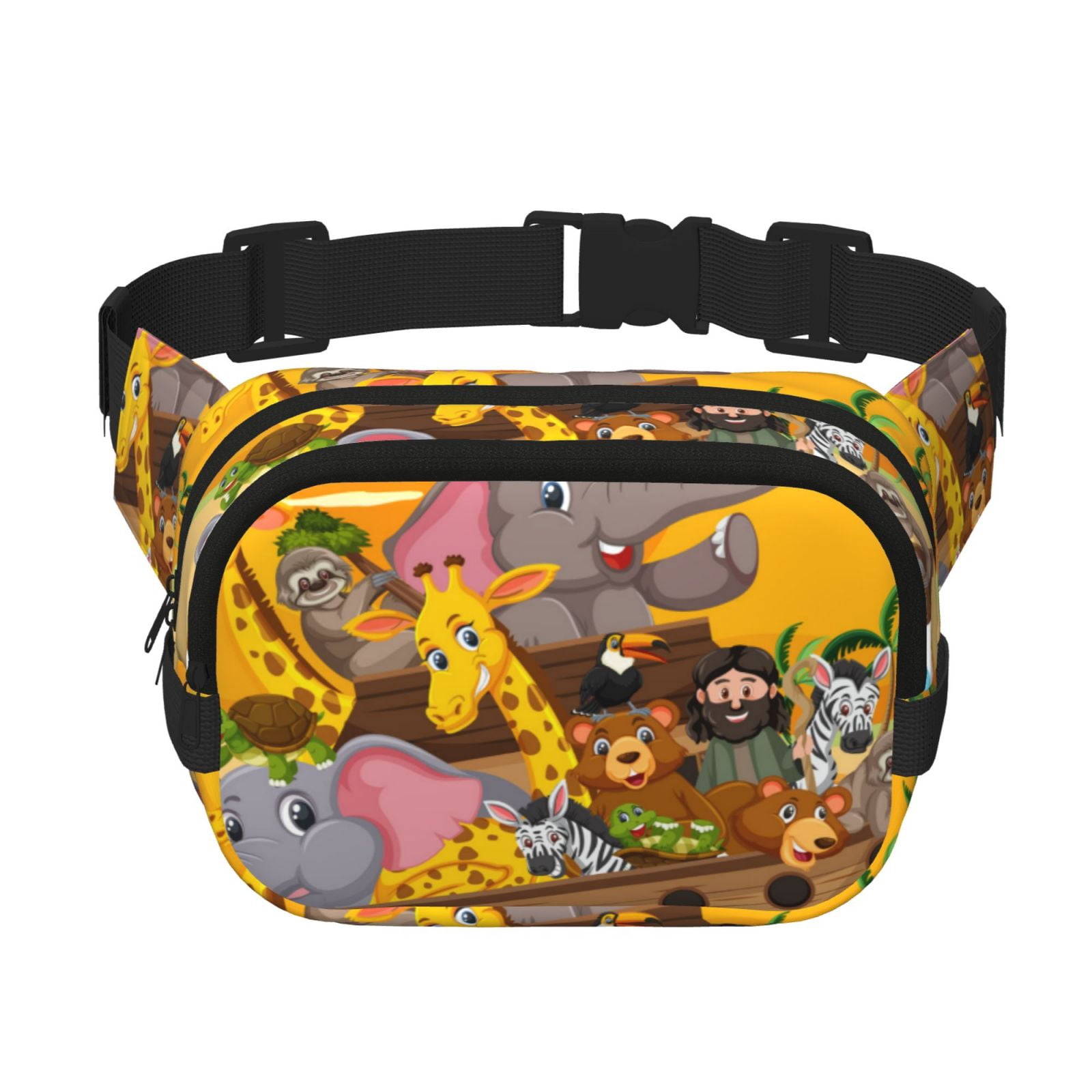Picia Animals on Noah's Ark1 Print Square Double-Layer Waist Bag Mini Adjustable Waist Belt Bag Exercise Running Travel Hiking