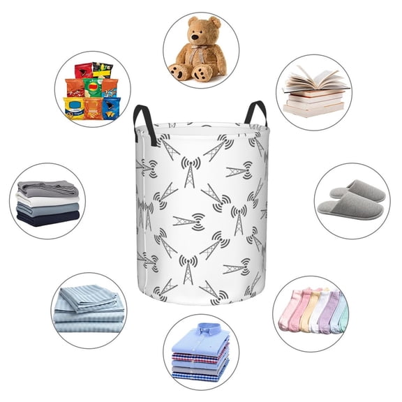 Picia Antenna Icon Large Laundry Basket, Waterproof, Freestanding Laundry Hamper, Collapsible Tall Clothes Hamper with Extended Handles-Medium