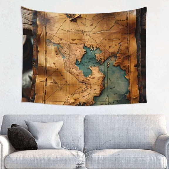 Picia Antique Map Adventure Scene Pattern Tapestry-Tapestries for Bedroom Living Room Dorm(29x37")
