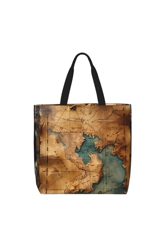 Antique Map Adventure Scene for Tote Bag for Women with Zipper, Gym Tote with Compartments, Laptop Work Tote Nurse Dance Yoga Bag for Sport, Travel