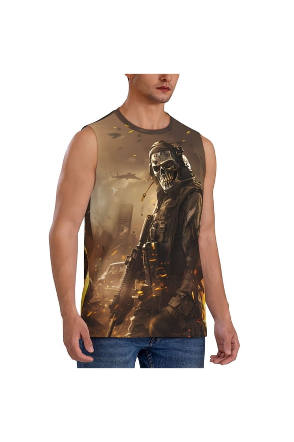 Apocalyptic Skull Soldier mens Cotton Tank Undershirts , Moisture-wicking Ribbed Tanks, Lightweight Cotton Tank Undershirts-