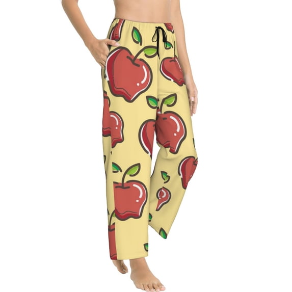 Picia Apple Womens Soft Woven Cotton Elastic Waistband Sleep Pajama Pant Lounge Sleep Pant With Pockets And Drawstring-Large