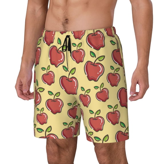 Picia Apple pattern Mens Swim Trunks with Compression Liner Stretch Beach Shorts Quick Dry with Zipper Pockets No-Chafing Board Shorts-XX-Large
