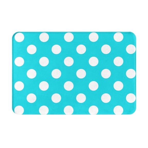 Picia Aqua And White Polka Dot Pattern Flannel Doormat 16x24 Inch Non-Slip Indoor Mat, Absorbent & Quick-Dry Rug for Entryway, Bathroom, Kitchen, and Bedroom, Machine Washable