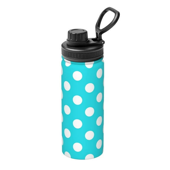 Picia Aqua And White Polka Dot Pattern Water Bottle 18 oz Stainless Steel Insulated Bottles With Handle Leak Proof Gym Sport Water Jug BPA-free insulated kettle For Men Women Adults