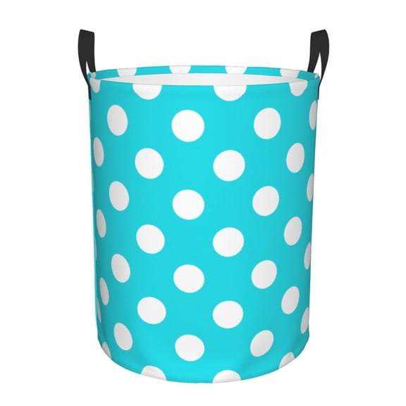 Picia Aqua And White Polka Dot Pattern Large Laundry Basket, Waterproof, Freestanding Laundry Hamper, Collapsible Tall Clothes Hamper with Extended Handles-