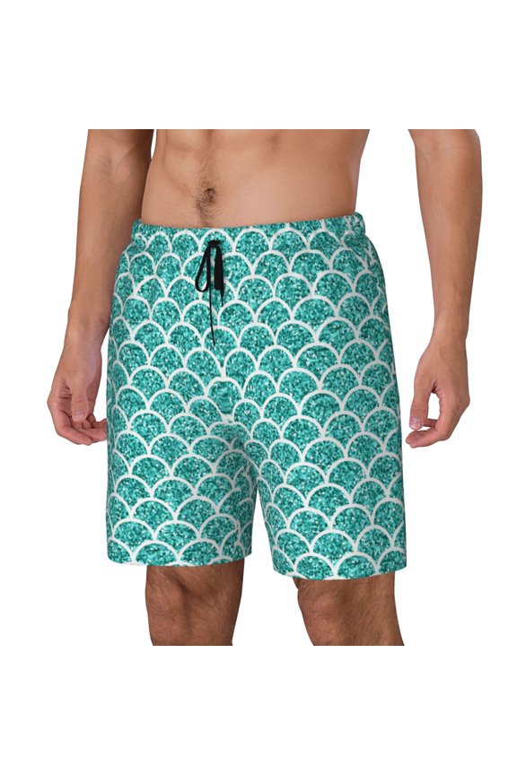 Aquamarine Glitter1 pattern Mens Swim Trunks with Compression Liner Stretch Beach Shorts Quick Dry with Zipper Pockets No-Chafing Board Shorts-XX-Large
