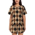 thumbnail image 1 of Picia Argyle of brown Pattern Pajamas Sets for Women Soft Short-Sleeved Pjs with Lounge Shorts Two Piece Sleepwear-Medium, 1 of 6