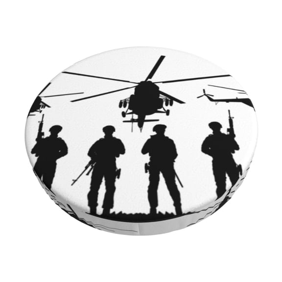 Picia Army Soldiers With Sniper Rifle On Duty Pattern Round Stool Covers Comfy Seat Covers Stretch Removable Washable Chair Slipcover Round Bar Chair Cushion Cover-12 inch