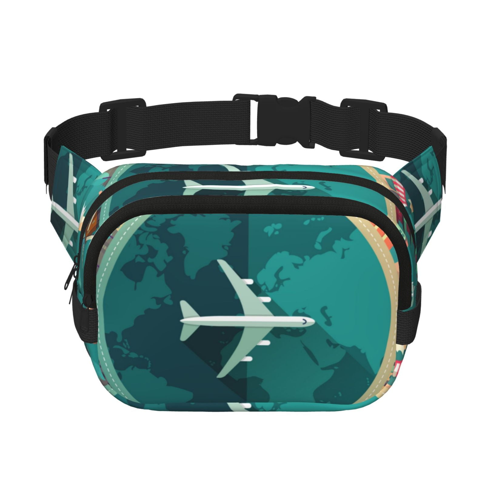 Picia Around The Planet Print Square Double-Layer Waist Bag Mini Adjustable Waist Belt Bag Exercise Running Travel Hiking
